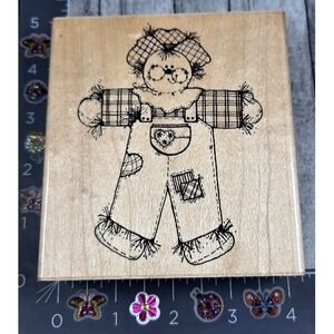 JRL Design Country Stitch Chester Scarecrow Harvest R123 Rubber Stamp Wood #G18